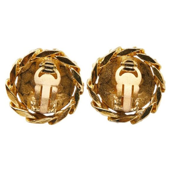 CHANEL CC Logos Rhinestone Round Twist Clip-On Earrings Gold Tone 23 Auth w/Box - Picture 4 of 6